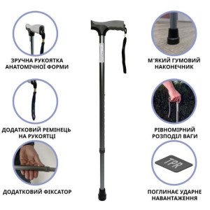 Тростина алюмінієва складна телескопічна Doctor Life 11874 Grey 2