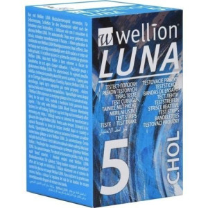 Тест полоски для тестирования уровня холестерина в крови Wellion Luna WELL611CHOL, 5 штук 