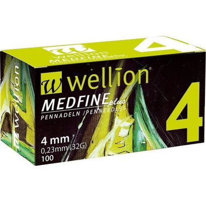 Голки для інсулінових шприц-ручок Wellion MEDFINE plus 0,23(mm) (32G) x 4 мм, упаковка 100 шт. WELL104EO