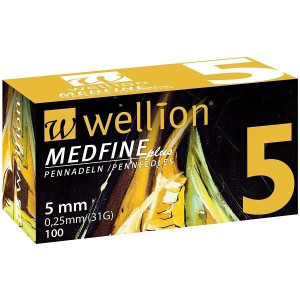 Иголки для инсулиновых шприц-ручек Wellion MEDFINE plus 0,25 (mm) (31G) x 5 мм, упаковка 100 шт. WELL105EO