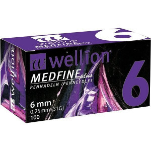 Иголки для инсулиновых шприц-ручек Wellion MEDFINE plus 0,25 (mm) (31G) x 6 мм, упаковка 100 шт. WELL106EO
