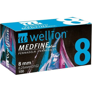 Иголки для инсулиновых шприц-ручек Wellion MEDFINE plus 0,25 (mm) (31G) x 8 мм, упаковка 100 шт. WELL108EO