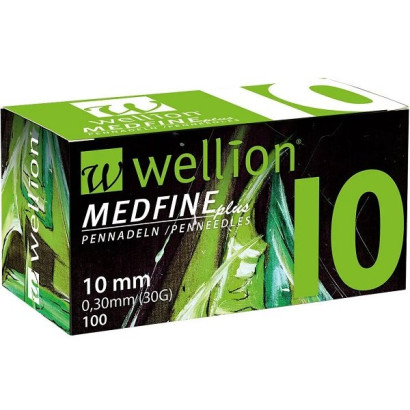 Голки для інсулінових шприц-ручок Wellion MEDFINE plus 0,30 (mm) (30G) x 10 мм, упаковка 100 шт. WELL110EO