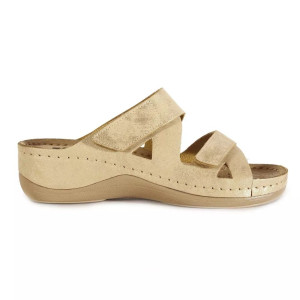 Ортопедичні жіночі шльопанці Leon 906 золотистий блиск