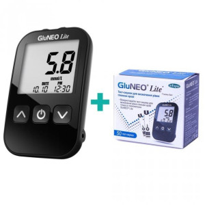 Комплект: система моніторингу рівня глюкози в крові (глюкометр) Glu Neo Lite та тест смужки 50 шт.