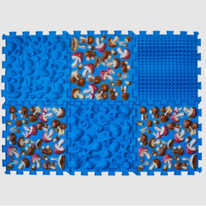 Килимок масажний Ортек "Пазли Мікс" 6 елементів "Кольорові Грибочки" блакитний Olvi 11361