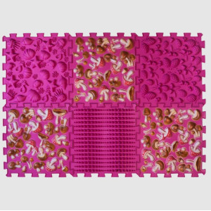 Килимок масажний Ортек "Пазли Мікс" 6 елементів "Кольорові Грибочки" рожевий Olvi 11430