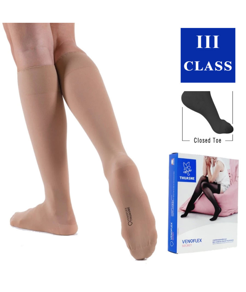 Компрессионные гольфы Venoflex Secret 5930 01, 3 класс компрессии с закрытым носком (Thuasne, Тюан) - золото