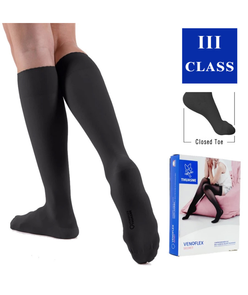 Компрессионные гольфы Venoflex Secret 5930 01, 3 класс компрессии с закрытым носком (Thuasne, Тюан) - черные