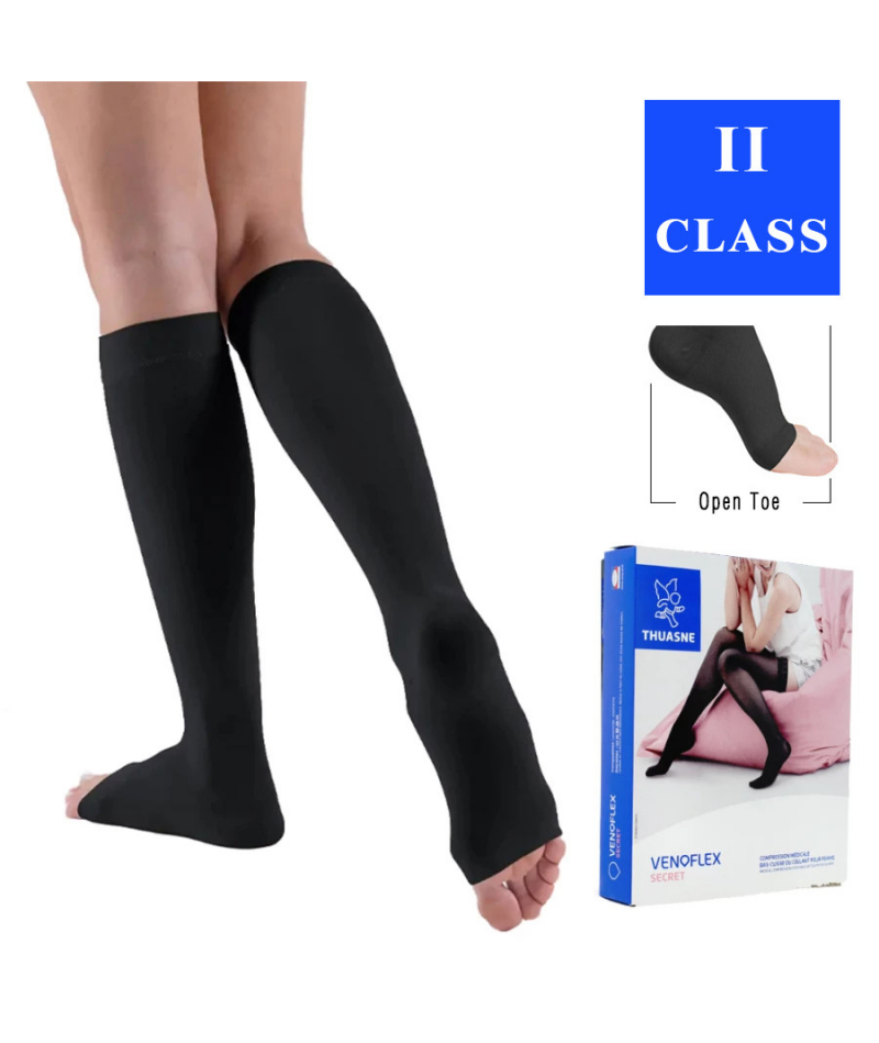 Компрессионные гольфы Venoflex Secret 5920 01, 2 класс компрессии с открытым носком (Thuasne, Тюан) - черные