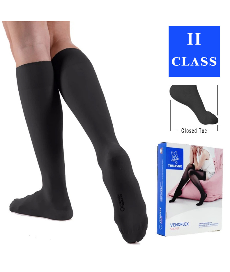 Компрессионные гольфы Venoflex Secret 5920 01, 2 класс компрессии с закрытым носком (Thuasne, Тюан) - черные