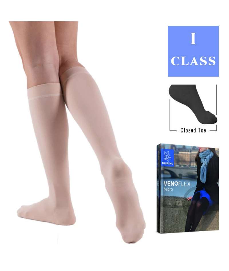 Гольфы женские компрессионные Venoflex Micro 1 класс с закрытым носком, карамельные, укороченные