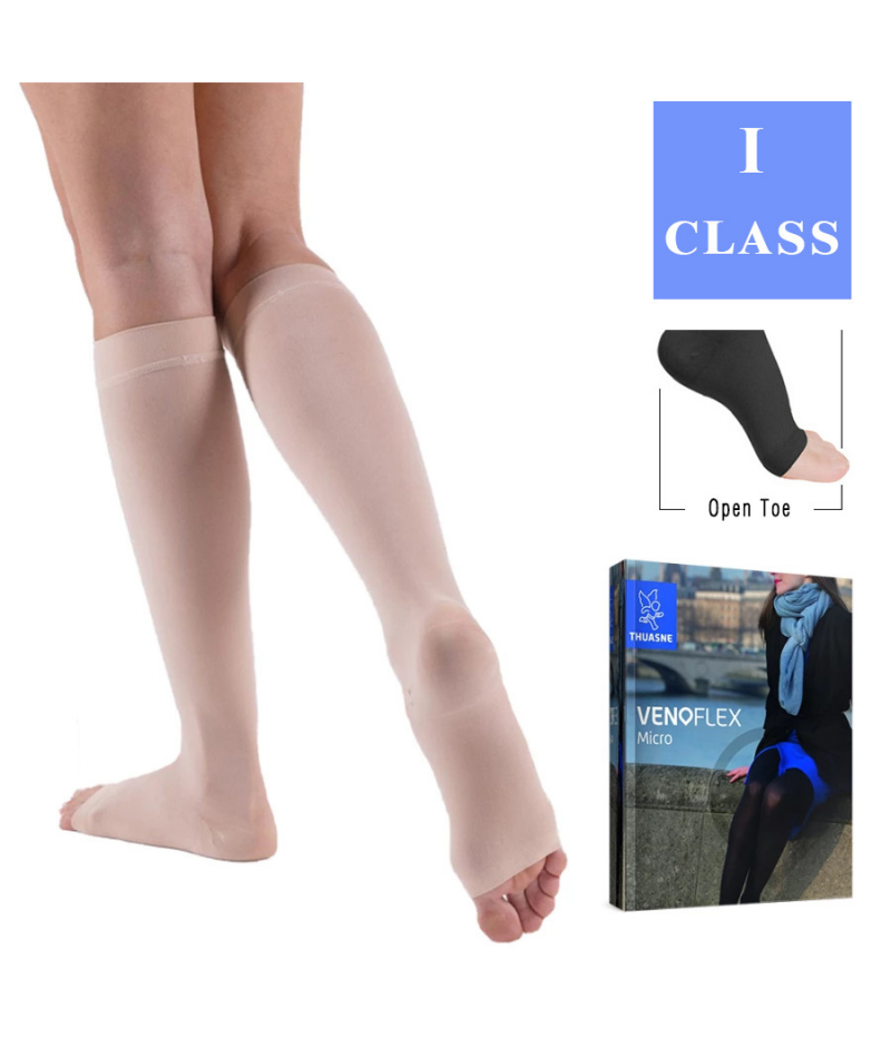 Гольфы женские компрессионные Venoflex Micro 1 класс с открытым носком, карамельные, укороченные