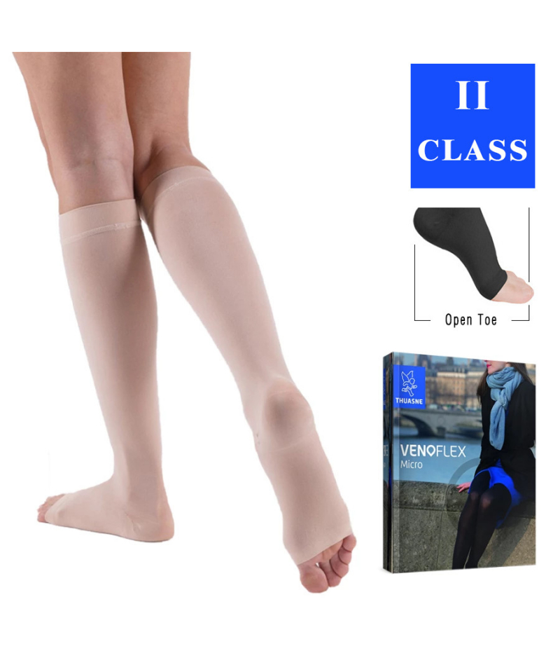 Гольфы женские компрессионные Venoflex Micro 2 класс с открытым носком, карамельные, удлиненные