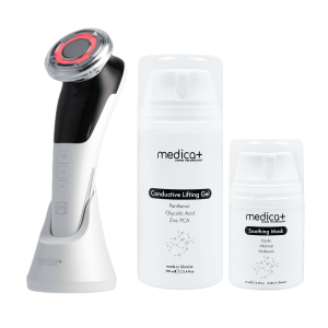 Набір Мікрострумовий RF Lifting Масажер для обличчя Skin Lifting 7.0 White + Струмопровідний гель + Заспокійлива маска для обличчя MEDICA+