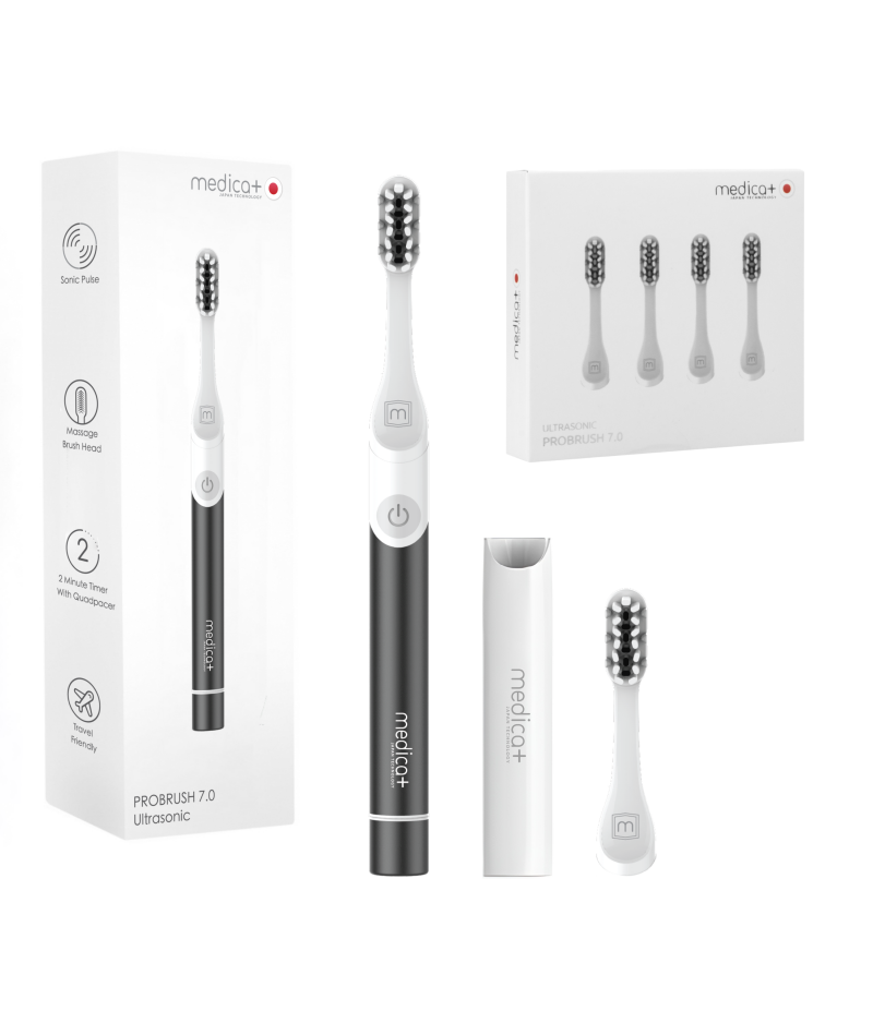 Звукова зубна щітка MEDICA+ ProBrush 7.0 Compact Black + Насадки (4 шт)