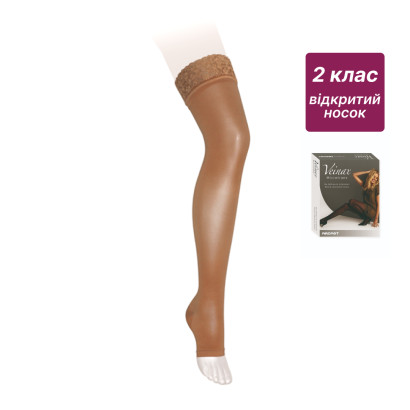 Чулки компрессионные медицинские 2 класс с открытым носком (бежевый) длинные Microtranse Микрофибра XS