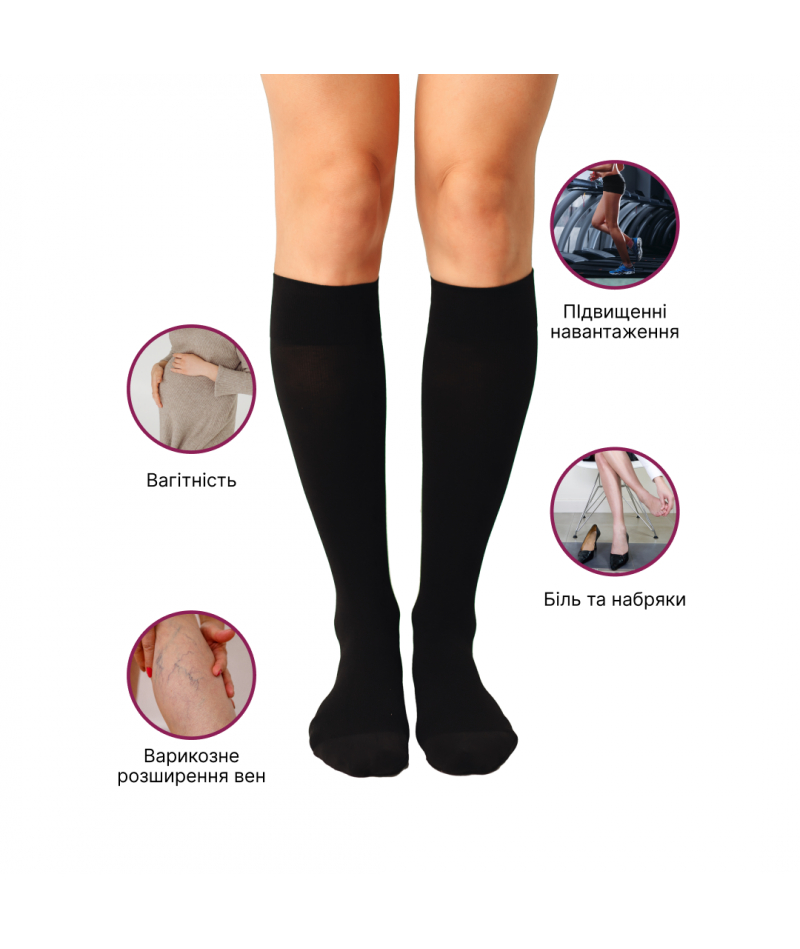 Гольфи компресійні медичні чоловічі 2 клас стандартні (чорні) Cotton Бавовна - 5
