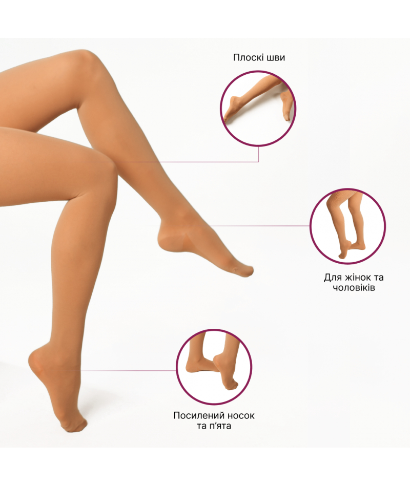 Колготи компрессійні медичні Microtrans Мікрофібра 3 клас (бежевий) довгі - 2